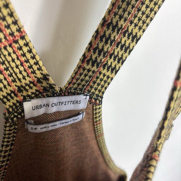 Urban Outfitters Dress Small Joey Yellow Houndstooth Plaid Mini Pinafore Overall - Picture 6 of 11